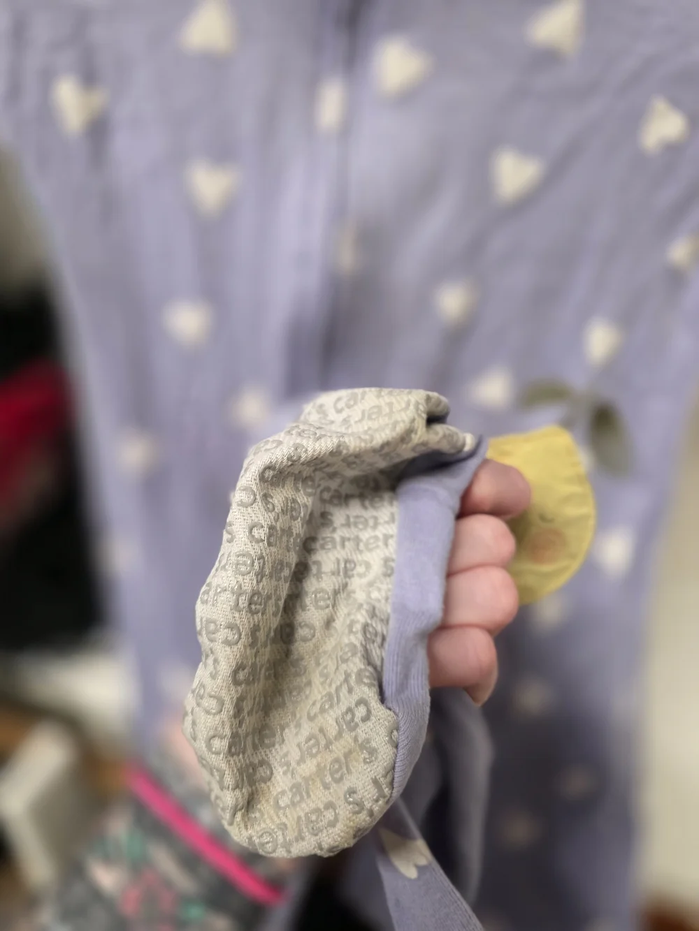 Carter's Lavender Heart Print Footed One-Piece Pajamas with Fruit Patch